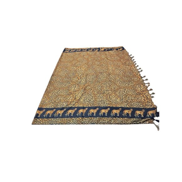 Animal Print Scarf Or Wrap With Cheetah Border & Tassel Detail 37" X 42" Polyest - Picture 1 of 5